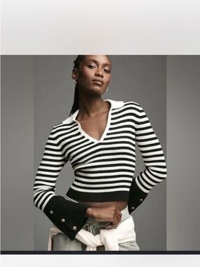 Maeve collared striped black and white cropped topsize XXS GUC